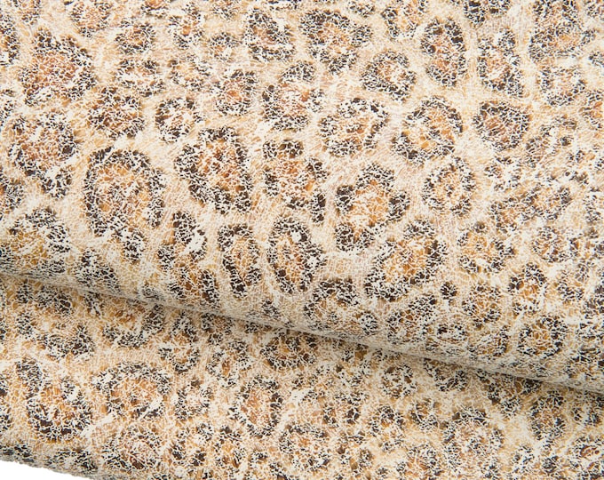 LEOPARD textured suede goatskin, ANIMAL printed beige leather skin, crackled hide for diy projects B18884-ST La Garzarara