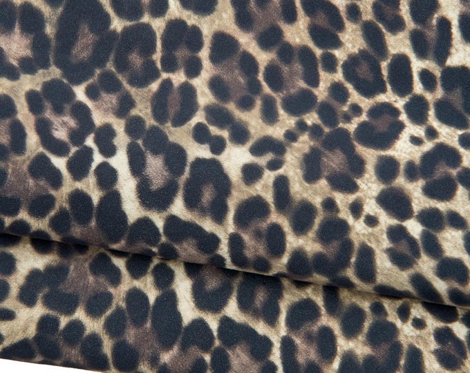 LEOPARD textured leather skin, animal printed SUEDE goatskin, beige - black - brown cheetah pattern on soft matt hide B18942-ST La Garzarara