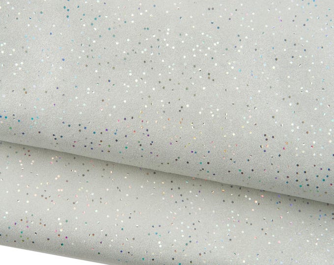 SILVER metallic printed cowhide, IRIDESCENT glitter leather hide, brighr soft calfskin 0.7 - 0.9 mm for crafters B18802-MT(st) La Garzarara