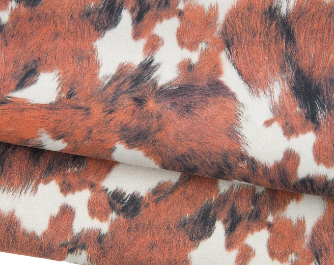 Animal printed suede cowhide, grey - tan - black spotted texture on leather hide, soft calfskin for diy projects b18962-st