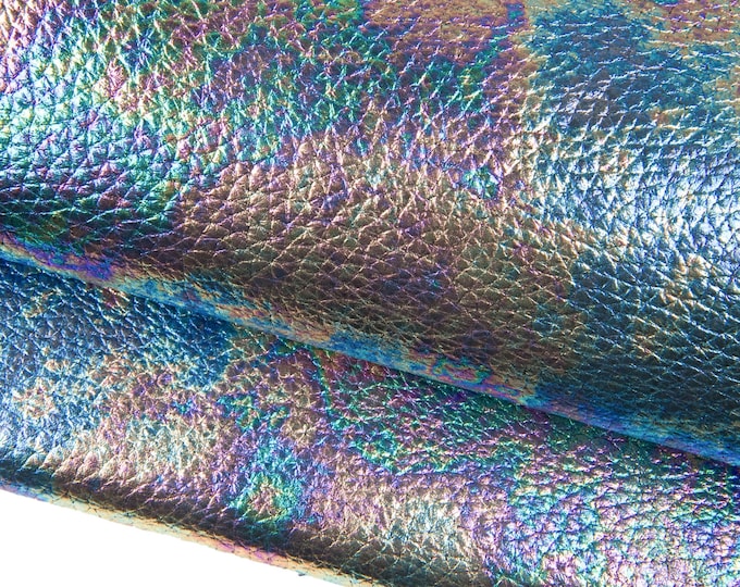 Holographic leather hide, GRAINY printed cowhide, multicolor IRIDESCENT metallic cowhide, 1.5 - 1.7 mm B18931-MT(st) La Garzarara