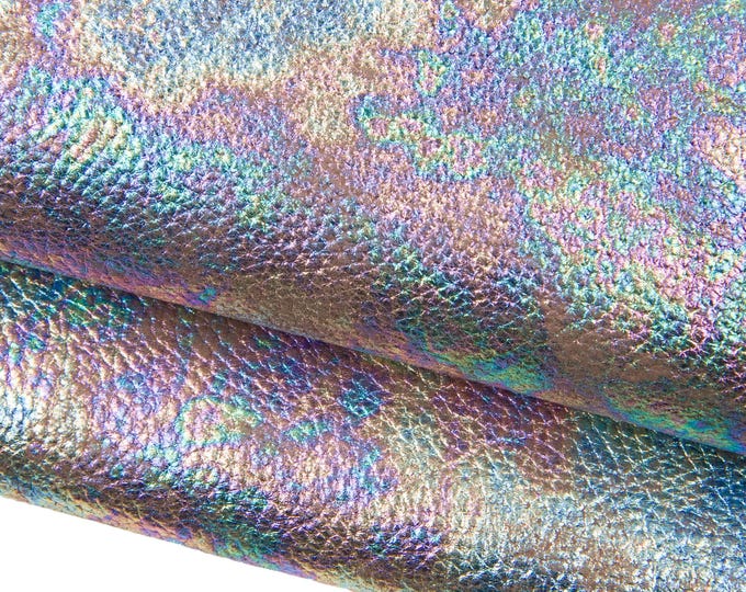 Multicolor METALLIC leather hide, HOLOGRAPHIC pebble grain embossed cowhide, iridescent soft calfskin 18829-MT(st) La Garzarara