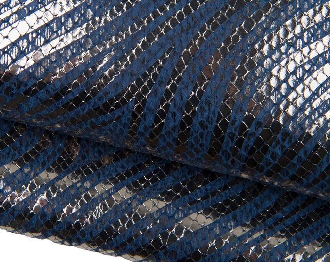ZEBRA textured leather skin, blue steelmetal animal printed on python cowhide, soft METALLIC hide for hobbyists B18488-MT(st) La Garzarara