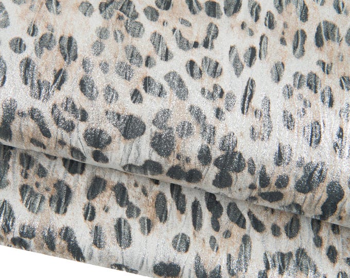 LEOPARD printed METALLIC leather skin, light gold bright cowhide - black cheetah texture, soft calfskin B18944-MT(st) La Garzarara