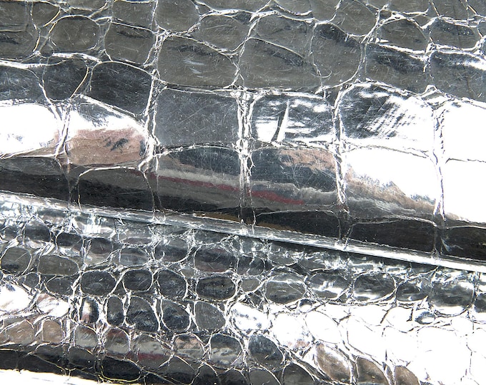 Silver CROCODILE printed cowhide, METALLIC embossed leather hide, bright soft calfskin B17986-MT(st) La Garzarara