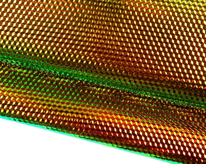 IRIDESCENT METALLIC leather skin, bronze - green geometrical printed goatskin, glossy soft embossed material B19116-MT(st) La Garzarara