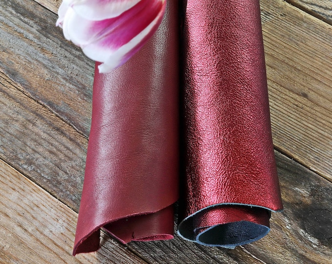 Leather skins, 2 random Red-Dark red - Burgundy printed or/and solid leather, suede, metallic hides , choose your favourite match! B14932-St