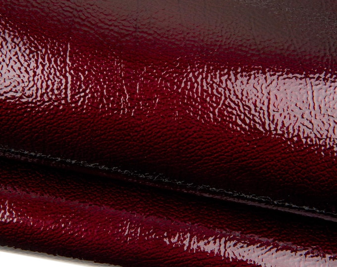 BURGUNDY PATENT leather hide, glossy grainy cowhide, soft printed calfskin for crafters B18739-ST La Garzarara