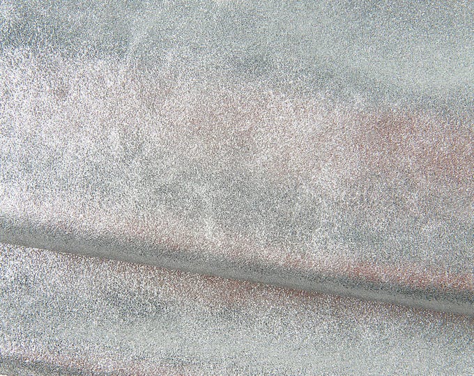 SILVER leather hide, BRIGHT metallic suede calfskin, sparkle soft split cowhide for diy projects B19094-MT La Garzarara