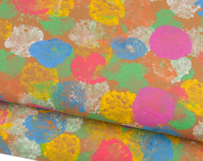 Colorful POLKA DOT printed leather skin, multicolor hand painted goatskin, artistic textured material for projects B19033-DM La Garzarara