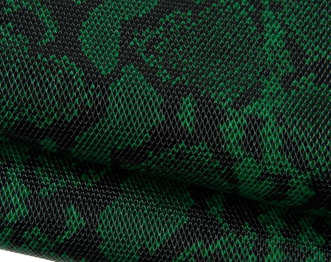 Dark Green PYTHON leather hide, REPTILE pattern on glossy embossed calfskin, snakskin textured soft cowhide B18698-ST La Garzarara