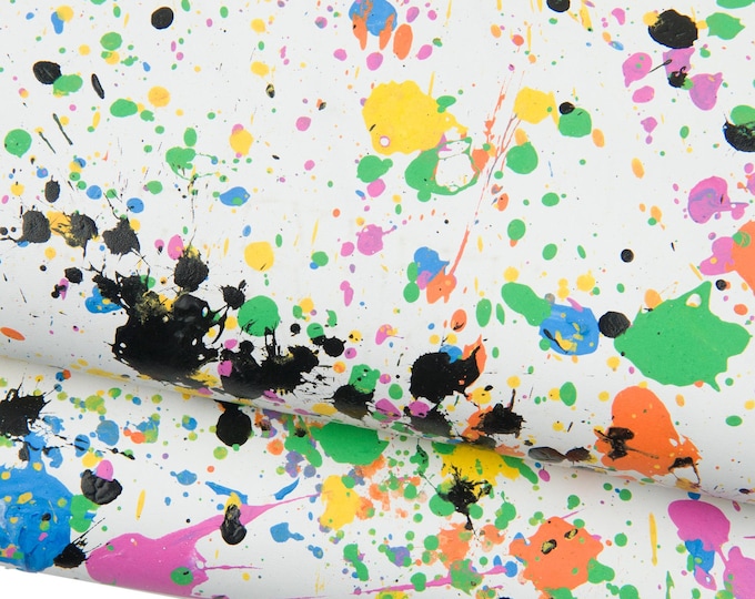 MULTICOLOR hand PAINTED leather skin, splash printed cowhide, colorful soft calfskin for hobbyists B18964-DM La Garzarara