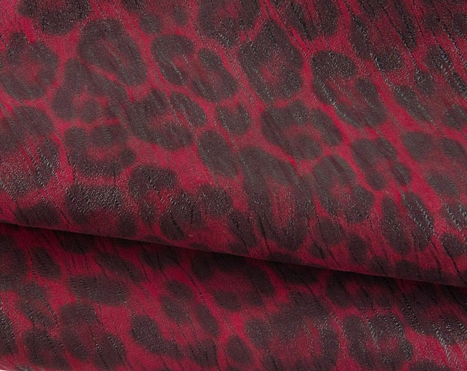 Leopard printed leather skin, CHEETAH animal print on red METALLIC goatskin, soft bright suede hide B18940-MT(st)  La Garzarara