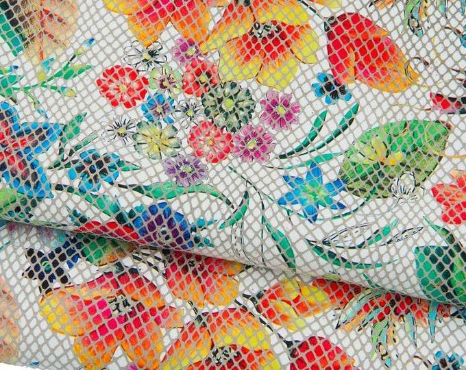 Multicolor  REPTILE- FLORAL textured leather skin, flower pattern on soft snakeskin for hobbyists B19110-ST La Garzarara