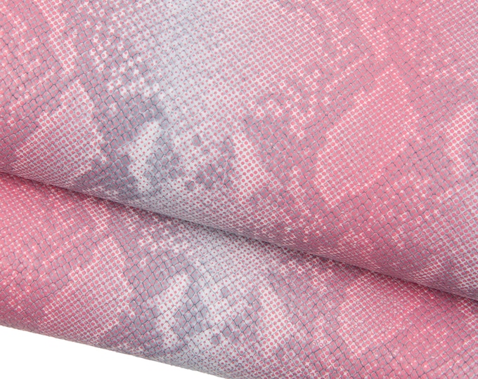 Pink grey PYTHON printed leather hide, SNAKE textured cowhide, reptile pattern on soft calfskin B18903-ST La Gararara