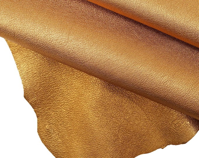Dark GOLD metallic goatskin, natural grain leather skin, sparkle grainy italian hide 0.9 - 1.0 mm B16898-MT La Garzarara