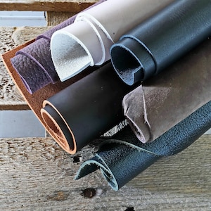 Scampoli di pelle vitello SPESSORI ALTI tinta unita, assortimento casuale, colori e rifinizioni varie  1.5-2.5 mm   1kg   B153  La Garzarara