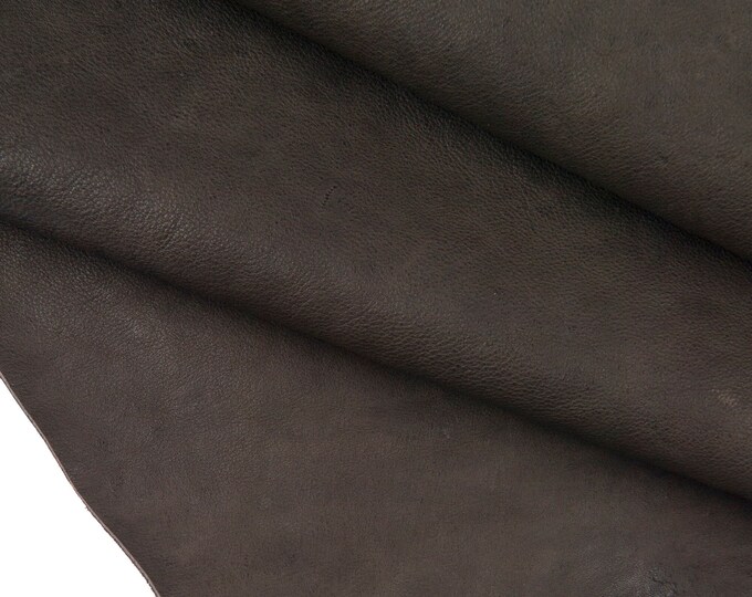 Antique Dark GREY leather hide, agedwashed vegetable tan cowhide, mud gray distressed soft calfskin, 1.5 - 1.7 mm B16453-VT La Garzarara