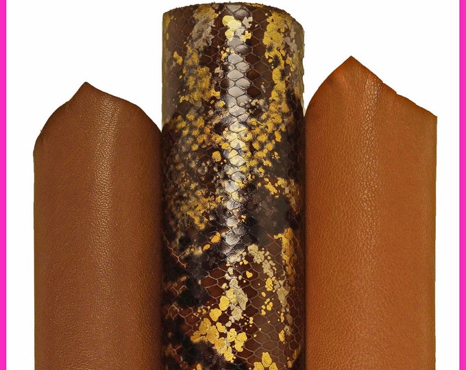 Assorted Tan Leather Skins Bundle: Goatskin and Python Print hides as a picture B15337-TU La Garzarara