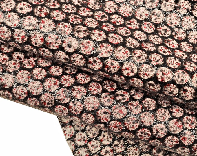 OPTICAL distressed leather hide, geometrical patterned cow leather hide, abstract printed calfskin B14613-ST La Garzarara