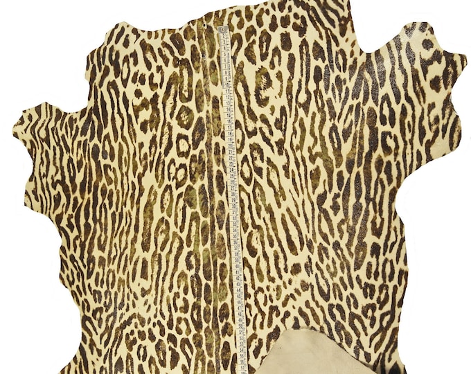 Leopard Hair on leather White, brown, green metallic pony calfskin with animal texture, soft B14639-CV La Garzarara