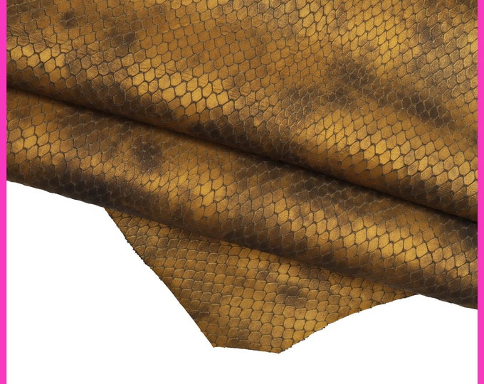 BRONZE SNAKE leather hide, reptile print python pattern cowhide, soft glazed calfskin with abstract print B15486-ST La Garzarara