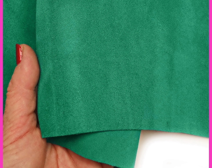 Emerald Green SUEDE leather skin, soft cow suede hide B15896-TU La Garzarara