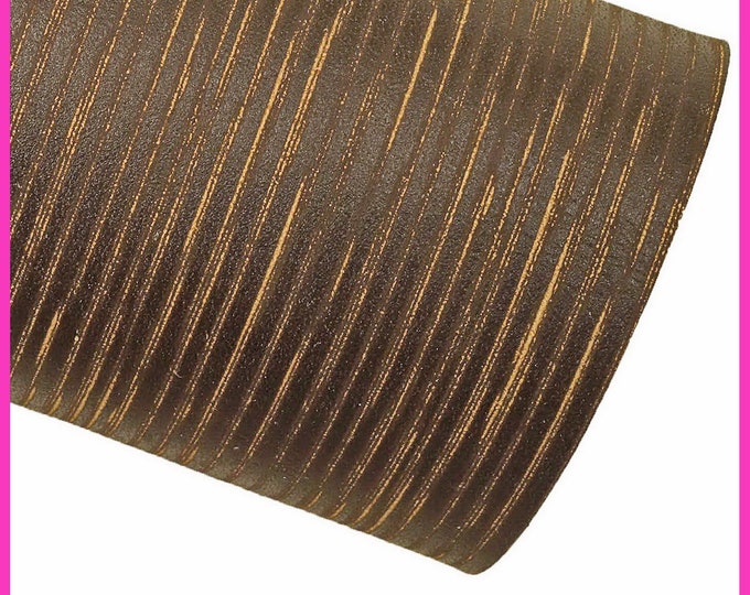 Striped Brown Vintage Leather Hide Stiff Semi-Glossy Laser Engraved Calfskin for DIY Crafting Bags Upholstery  B15518-VT La Garzarara
