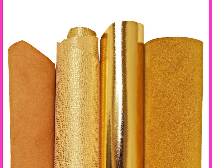 ASSORTMENT of beige yellow gold, boundle of 4 suede, metallic, printed matching goatskins as per picture B16383-MT(ST) La Garzarara