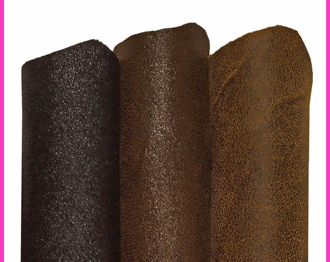 CRACKLED printed leather skin, brown purple textured suede goatskin, crack pattern on sporty soft hide B15954-ST La Garzarara