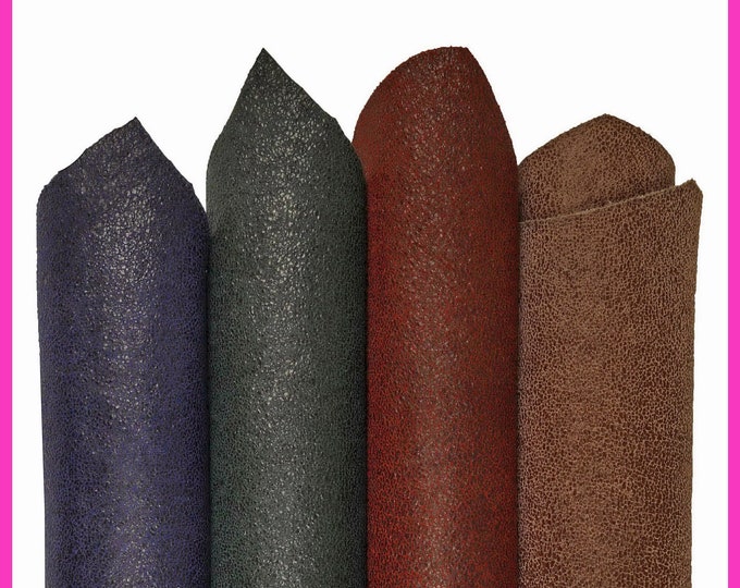 Crackle PRINTED leather skin, brown burgundy green and blue textured suede goatskin crack pattern on sporty soft hide B15955-ST La Garzarara