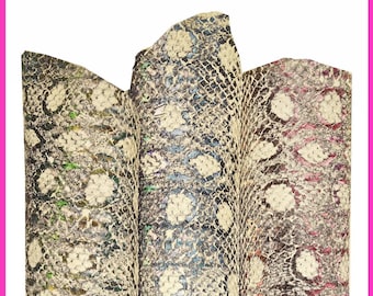 PYTHON printed leather skin, pink blue green carved goatskin, snake reptile pattern on super soft hide B15961-ST La Garzarara
