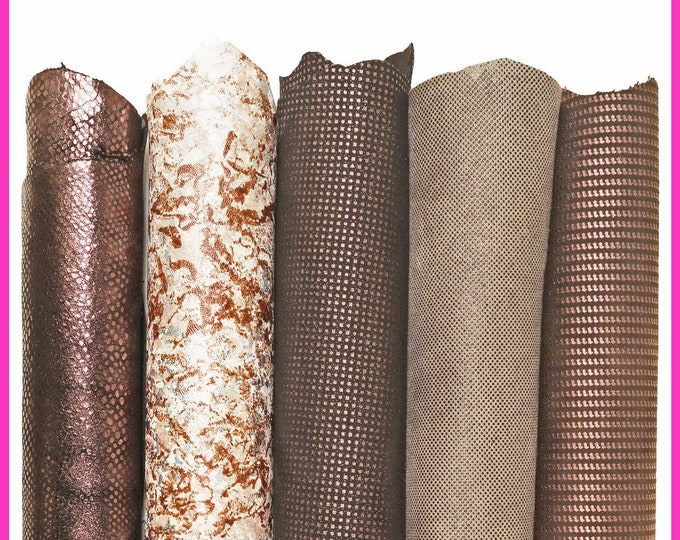 Hides Leather Variety Pack as picture - 5 red and brown Tones skins with Mixed Textures - Perfect for Crafting B16223-MT(ST) La Garzarara