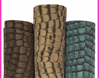 Crocodile embossed SUEDE leather hide, brown, grey, green croc embossed nubuck calfskin, soft sporty cowhide shades B16247-ST La Garzarara