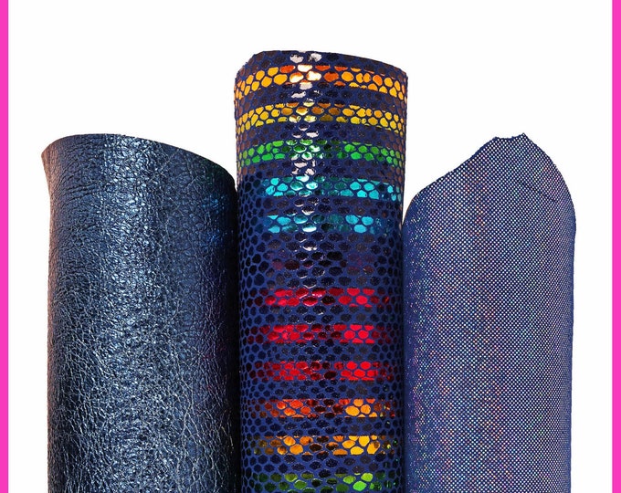 BLUE assorted leather skins, metallic printed goatskins, soft bright matching skins as per picture B15346-MT(ST) La Garzarara