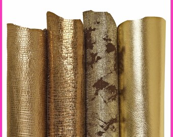 Boundle of BEIGE light gold leather skin, 4 top quality metallic printed goatskins, as per picture B16370-MT(ST) La Garzarara
