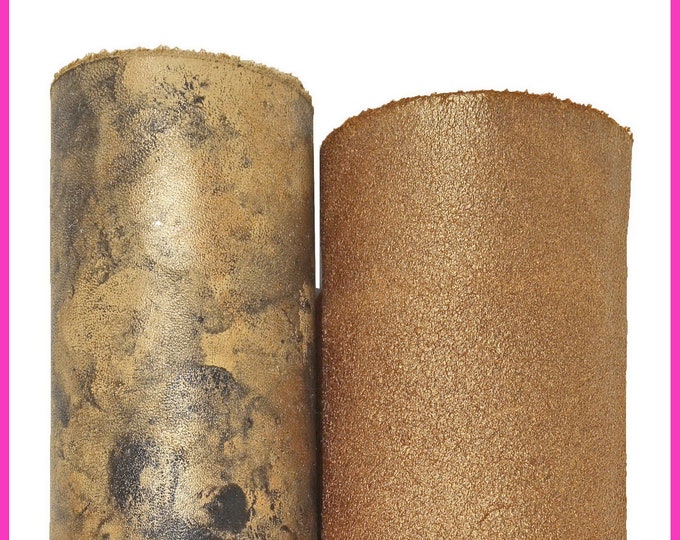 Tan Cuio Leather skins Set - Smooth & Patterned Hides with Gold Bronze Accents B15474-MT(ST)