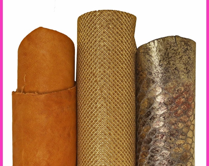 Boundle of tan bronze GOLD leather skins, assortment of metallic printed sporty goatskins as per picture B15580-MT(ST) La Garzarara