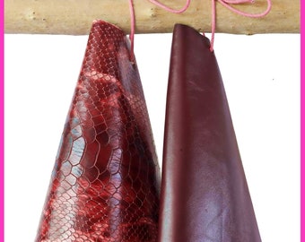 LOT of 2 dark red/burgundy leather hides, matching python textured cowhide and smooth calfskin as per picture  B14958-ST La Garzarara