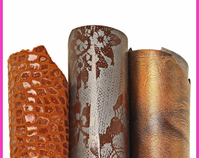 ASSORTMENT of brown, blue, gray leather hides, mix of metallic textured goatskins as per picture B16086-MT(ST) La Garzarara