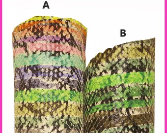 PYTHON printed leather skin, green multicolor snake pattern on carved goatskin, reptile print on soft hide B15959-ST La Garzarara