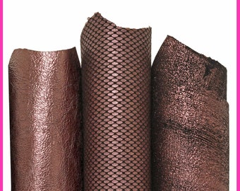 Boundle of 4 PURPLE leather skins, pack of 4 metallic printed soft goatskins as per picture B16307-MT(ST) La Garzarara