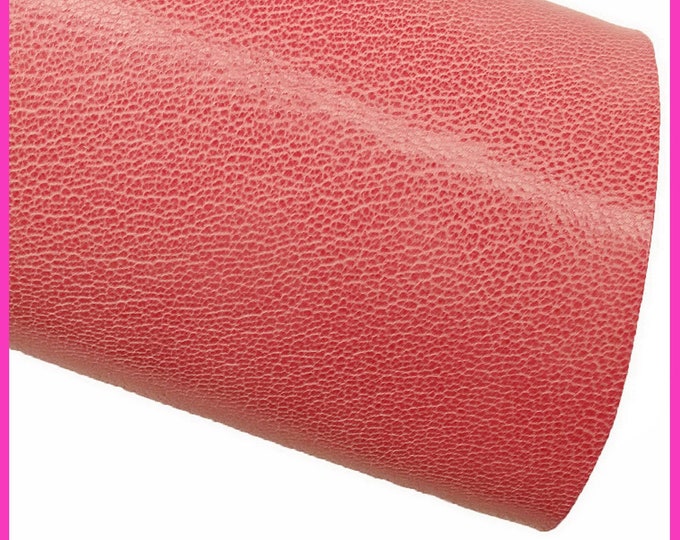 Coral RED LEATHER hide, pebble grain printed sporty cowhide, soft semi glossy calfskin, 0.9 -1.0 mm B14589-TU La Garzarara