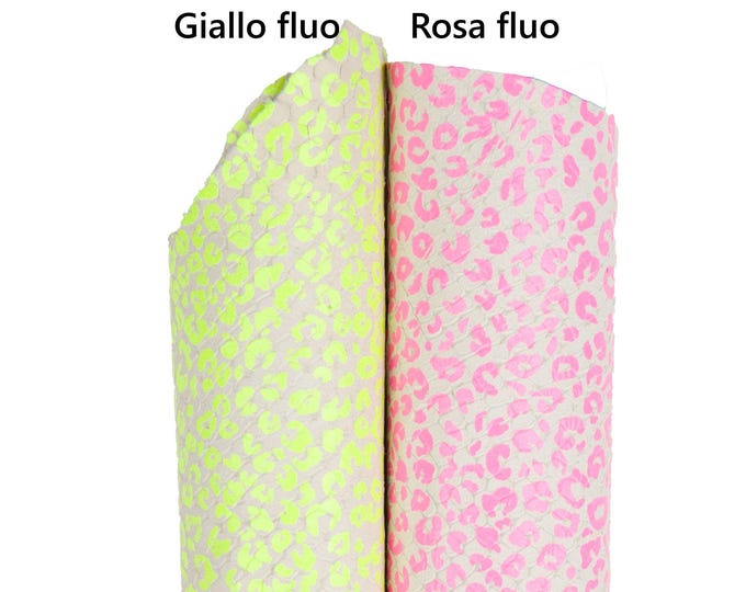NEON LEOPARD print on leather skin, fluo pink - yellow textured snakeskin, glossy soft cheetah textured goatskin hide B18460-ST La Garzarara