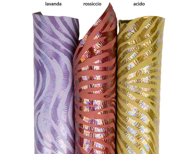 HOLOGRAPHIC ZEBRA textured goatskin, iridescent metallic suede leather skin for crafters B18211-MT(st) La Garzarara