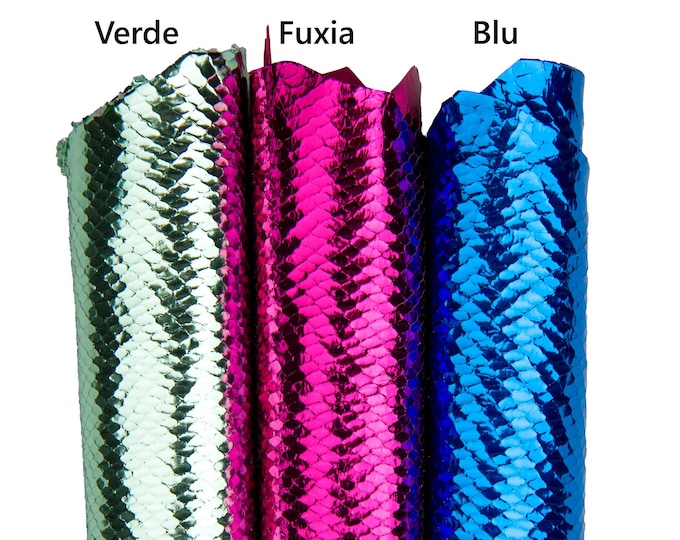 REPTILE printed leather skin, green, fuchsia, blue metallic python snakeskin, GLOSSY elegant hide B18023-MT(st) La Garzarara