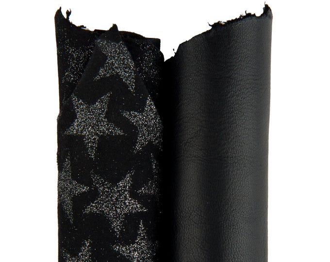 Set of 2 black MATCHING skins, steelmetal star print on suede goatskin and smooth soft hide B17491-TB La Garzarara