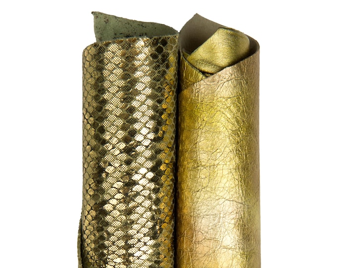 2 gold - green matching leathers: METALLIC printed wrinkled goastkins + metallic PYTHON printed snakeskin B18285-MT(st) La Garzarara