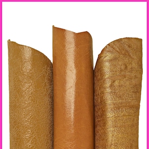 Assortment of 3 BEIGE, tan, gold leather skins, boundle of smooth, metallic textured goatskins as per picture B16375-MT(ST) La Garzarara