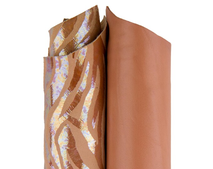 2 flesh PINK leather skins, smooth sheepskin nappa and holographic metallic zebra print goatskin B17505-MT(ST) La Garzarara